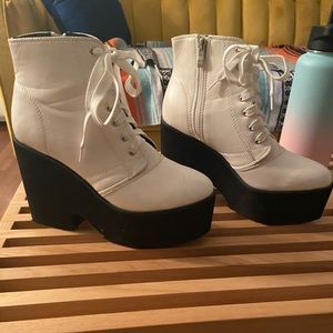 Dolls Kill Platform neoprene white ankle boots